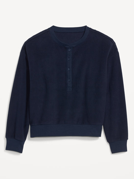 Microfleece Henley Lounge Sweatshirt for Women