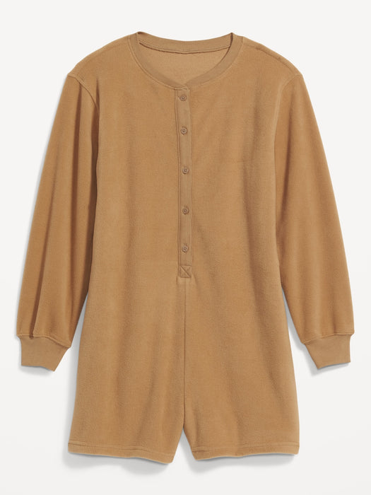 Fleece Henley Pajama Romper -- 3.5-inch inseam