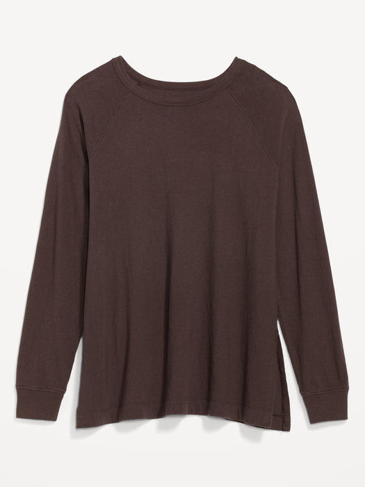 Long-Sleeve Loose Tunic T-Shirt for Women - Brown