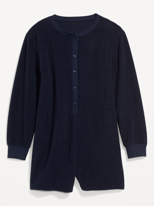 Fleece Henley Pajama Romper -- 3.5-inch inseam