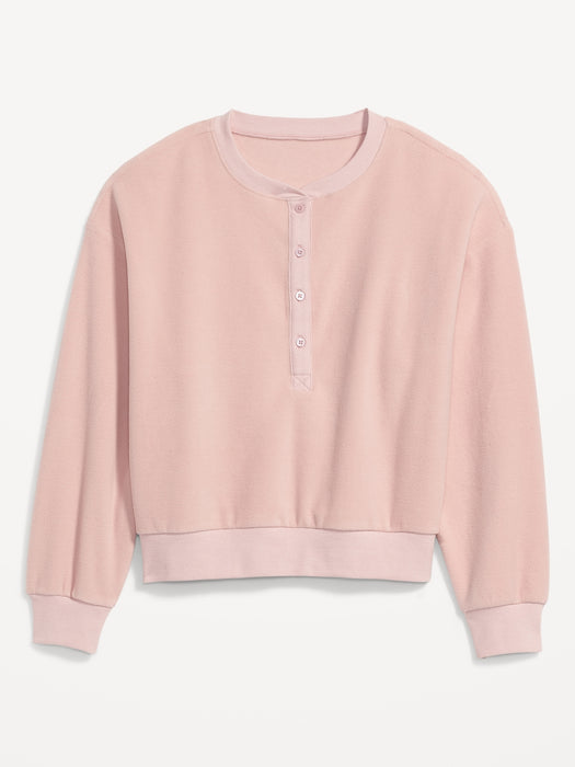Microfleece Henley Lounge Sweatshirt for Women - Pink