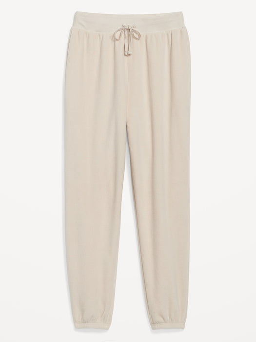 High-Waisted Microfleece Lounge Jogger Sweatpants for Women - Beige