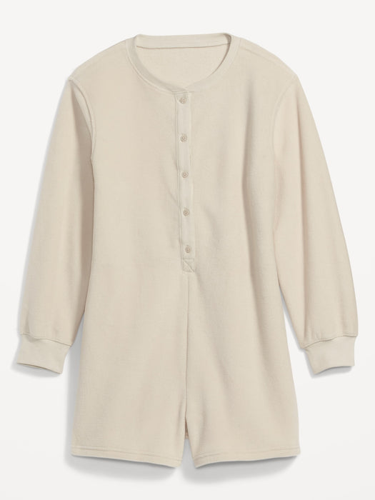 Fleece Henley Pajama Romper -- 3.5-inch inseam