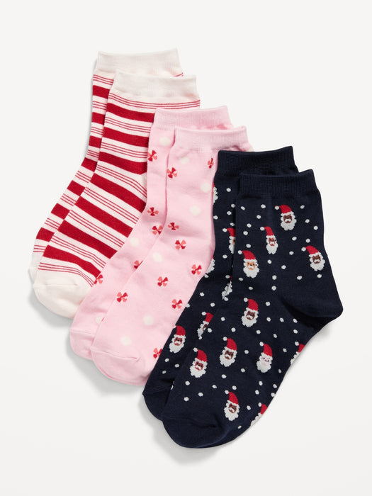 Novelty Quarter Crew Socks 3-Pack For Women - Red
