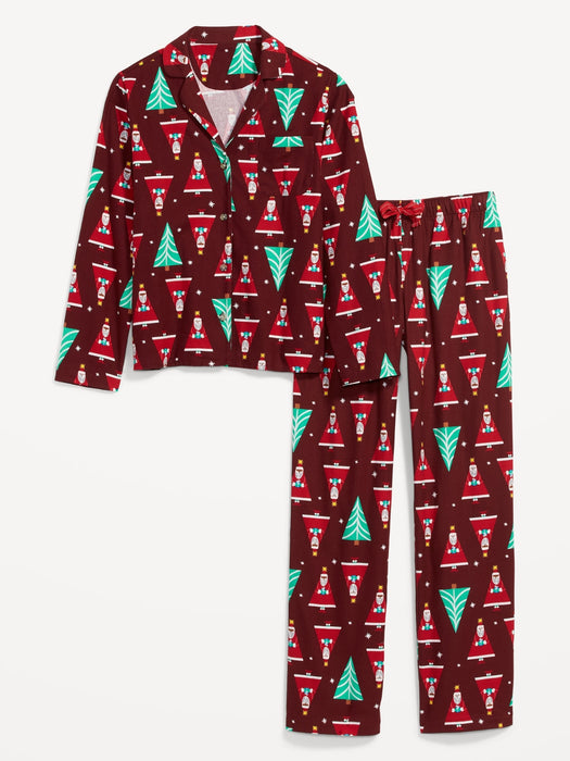 Printed Flannel Pajama Set for Women - Red