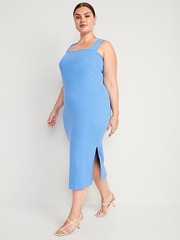 Fitted Sleeveless Rib-Knit Midi Dress for Women