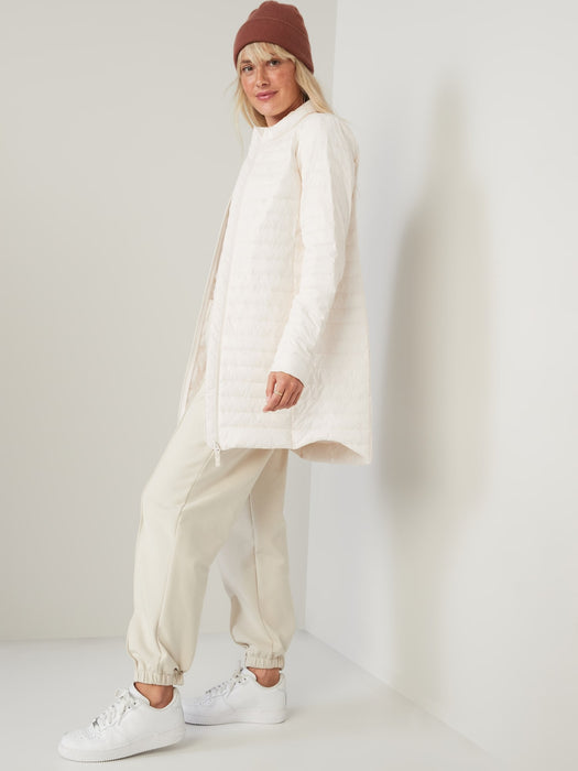 Water-Resistant Quilted Zip-Front Tunic Jacket for Women - White
