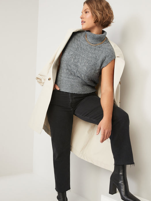 Sleeveless Cropped Cable-Knit Turtleneck Sweater for Women
