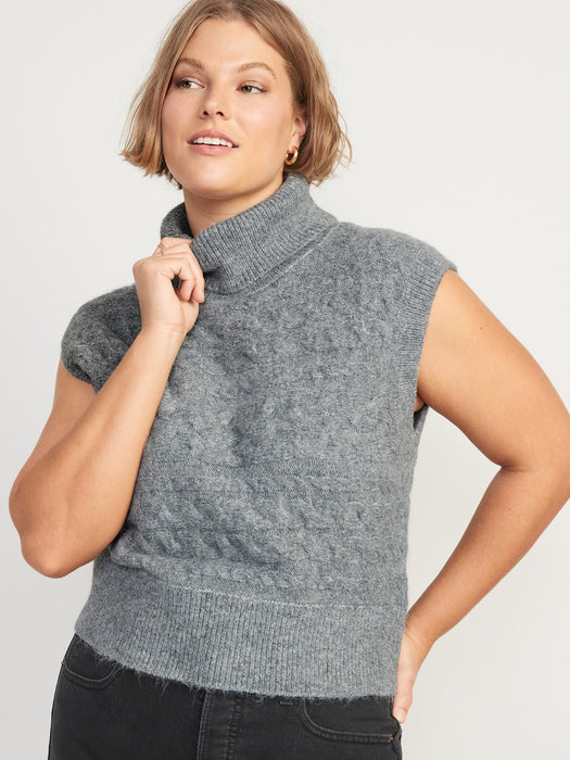 Sleeveless Cropped Cable-Knit Turtleneck Sweater for Women