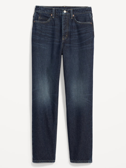 Extra High-Waisted Button-Fly Sky-Hi Straight Non-Stretch Ankle Jeans for Women - Blue