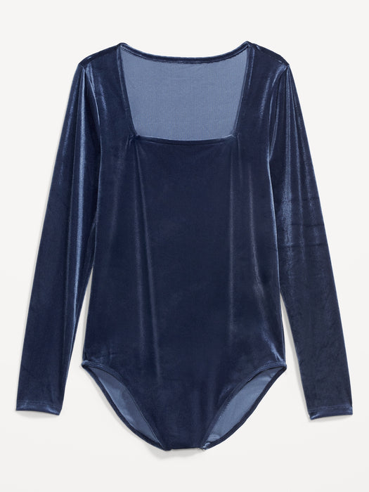 Square-Neck Velvet Bodysuit for Women
