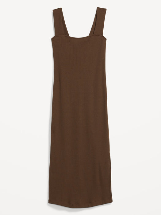 Fitted Sleeveless Rib-Knit Midi Dress for Women