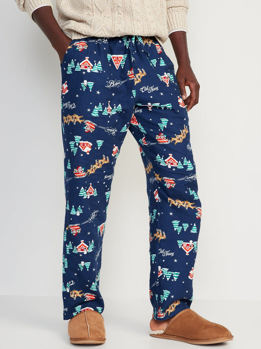 Printed Flannel Pajama Pants for Men - Blue