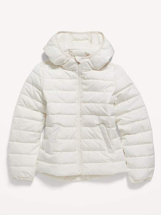 Water-Resistant Narrow-Channel Puffer Jacket for Girls - White