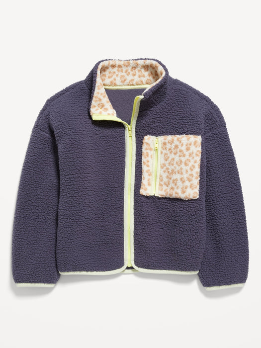 Cozy Sherpa Color-Block Zip-Front Jacket for Girls