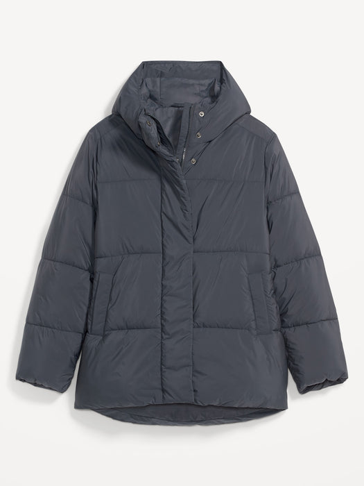 Water-Resistant Hooded Puffer Jacket for Women - Blue