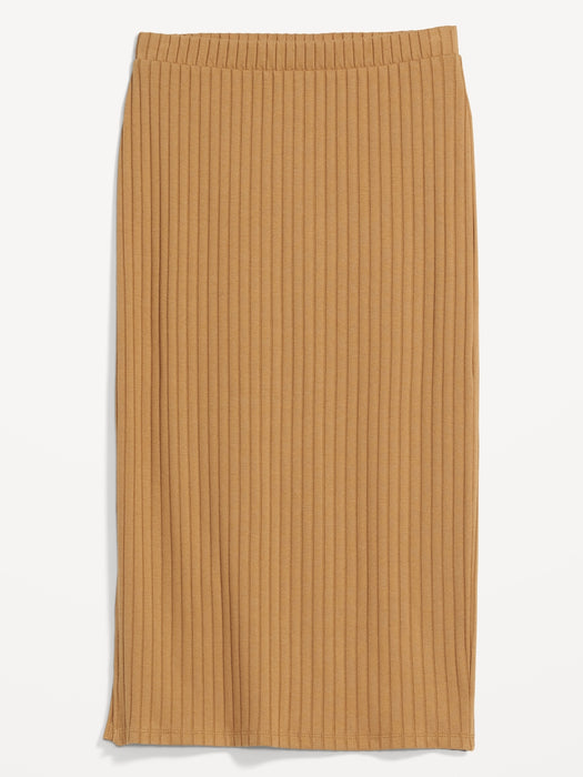 Fitted Rib-Knit Midi Skirt for Women - Yellow
