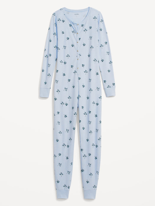 Matching Printed Thermal-Knit One-Piece Pajamas for Women - Multi