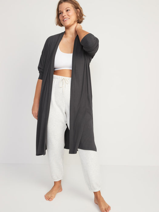 Sunday Sleep Rib-Knit Tie-Belt Robe for Women