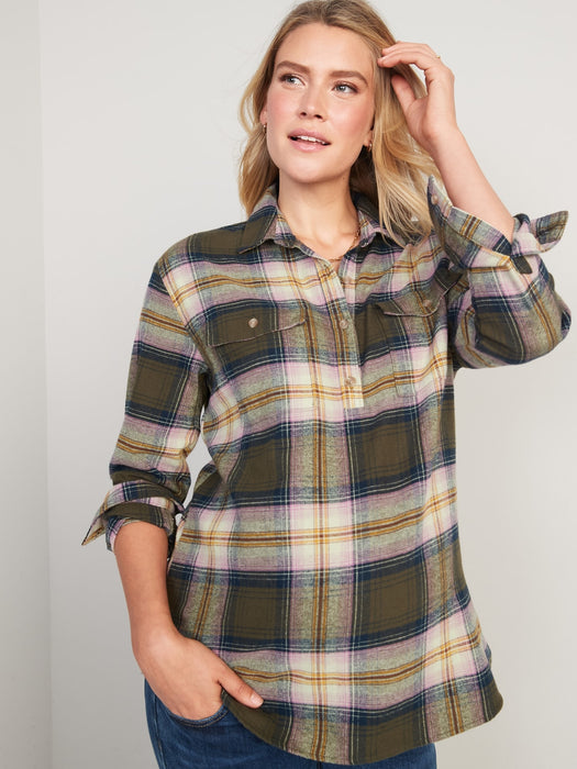 Maternity Plaid Flannel Boyfriend Shirt - Green