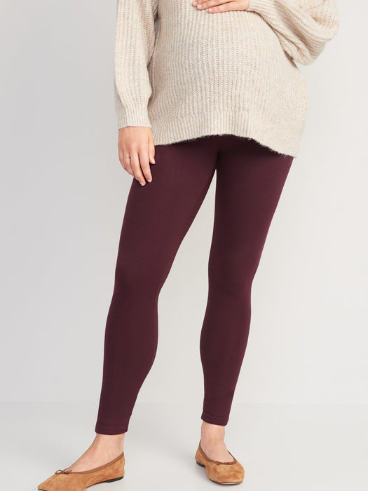 Maternity Full Panel Fleece-Lined Leggings - Red