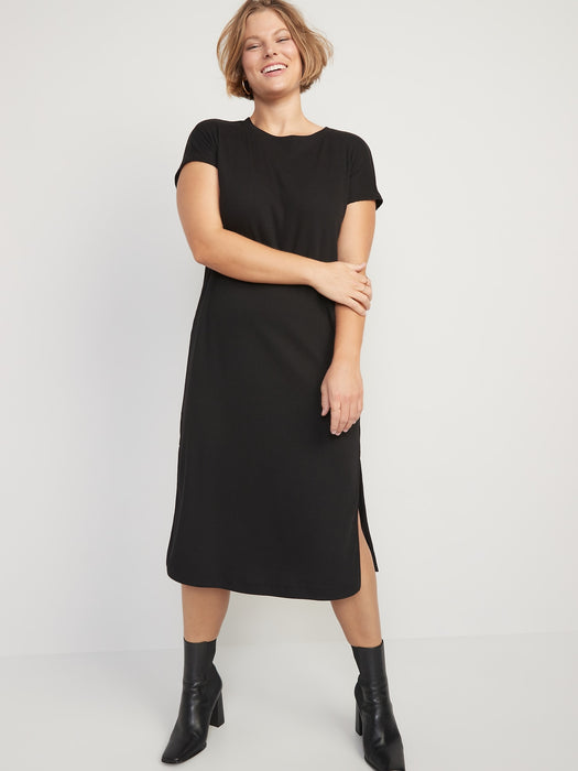 Rib-Knit Midi Shift Dress for Women