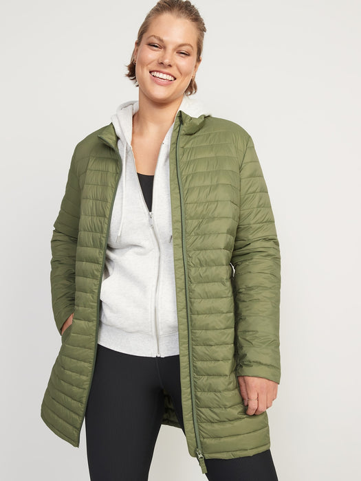 Water-Resistant Quilted Zip-Front Tunic Jacket for Women - Green