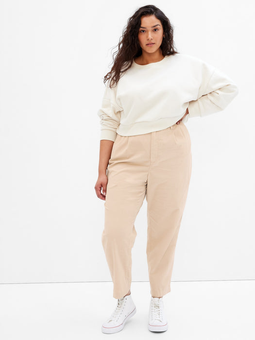 High Rise Pleated Taper Corduroy Pants with Washwell