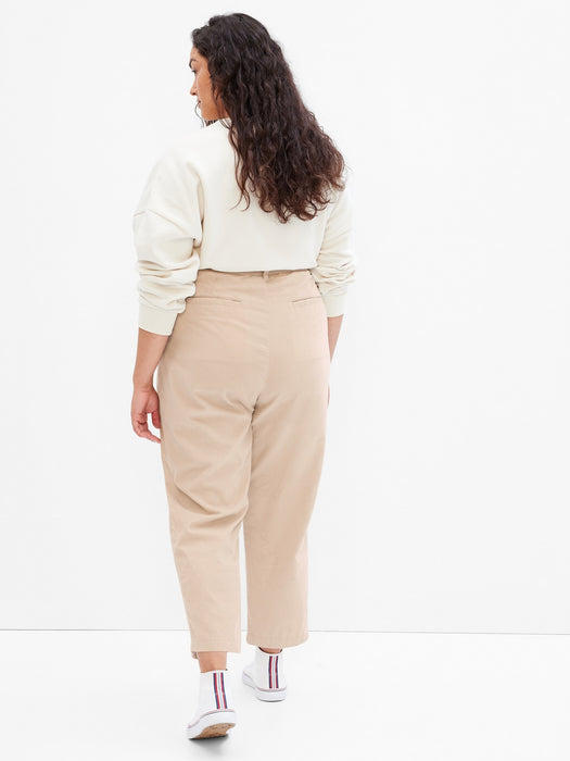 High Rise Pleated Taper Corduroy Pants with Washwell