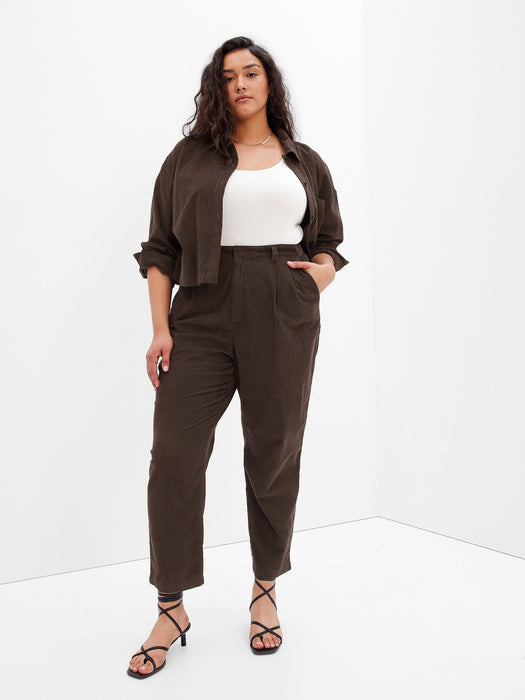 High Rise Pleated Taper Corduroy Pants with Washwell