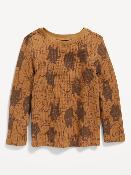 Unisex Long-Sleeve Thermal-Knit Printed T-Shirt for Toddler - Brown