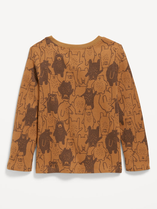 Unisex Long-Sleeve Thermal-Knit Printed T-Shirt for Toddler - Brown