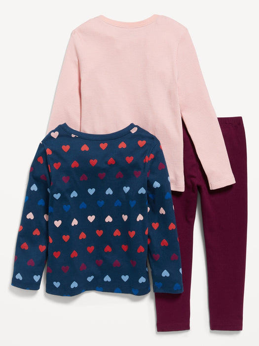 3-Piece Long-Sleeve T-Shirt and Leggings Set for Toddler Girls
