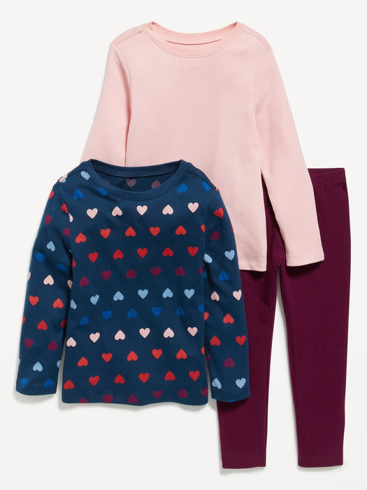3-Piece Long-Sleeve T-Shirt and Leggings Set for Toddler Girls