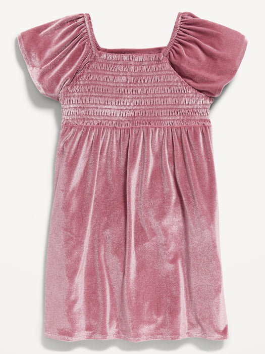 Fit & Flare Short-Sleeve Shirred Velvet Dress for Toddler Girls