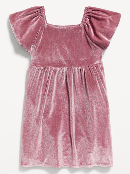 Fit & Flare Short-Sleeve Shirred Velvet Dress for Toddler Girls