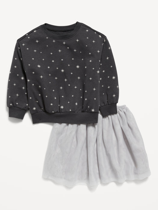 Printed French-Terry Sweatshirt and Tutu Skirt Set for Toddler Girls - Multi