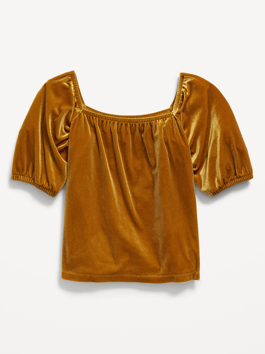 Velvet Puff-Sleeve Top for Girls