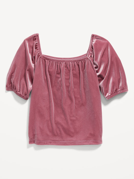 Velvet Puff-Sleeve Top for Girls
