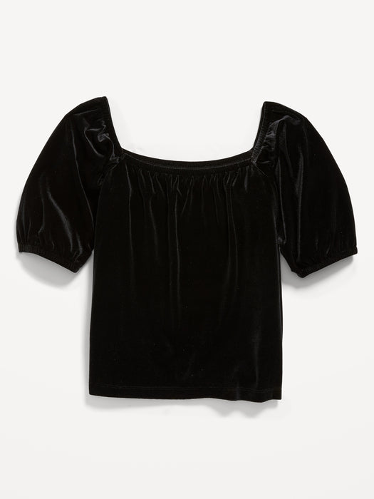 Velvet Puff-Sleeve Top for Girls