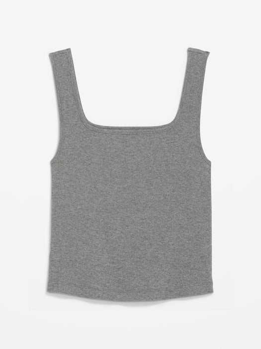 Fitted Square-Neck Ultra-Cropped Rib-Knit Tank Top for Women