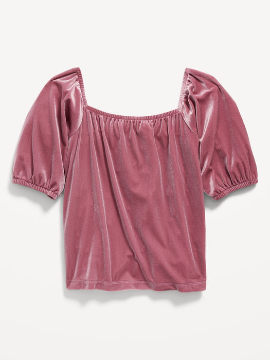 Velvet Puff-Sleeve Top for Girls