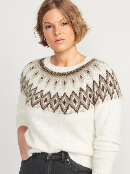 Fair Isle Cozy Shaker-Stitch Pullover Sweater for Women