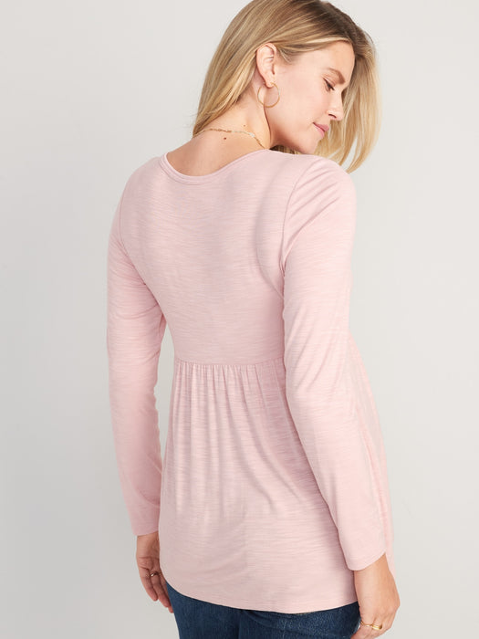 Maternity Slub-Knit Long-Sleeve Peplum-Hem Henley T-Shirt