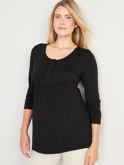 Maternity 2-Pack Long-Sleeve Peplum-Hem Henley T-Shirt - Multi