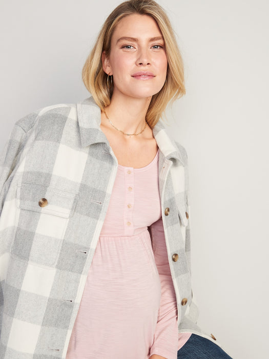 Maternity Slub-Knit Long-Sleeve Peplum-Hem Henley T-Shirt