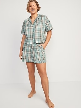 Printed Pajama Shorts Set for Women - Blue