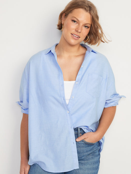 Oversized Button-Down Boyfriend Shirt for Women