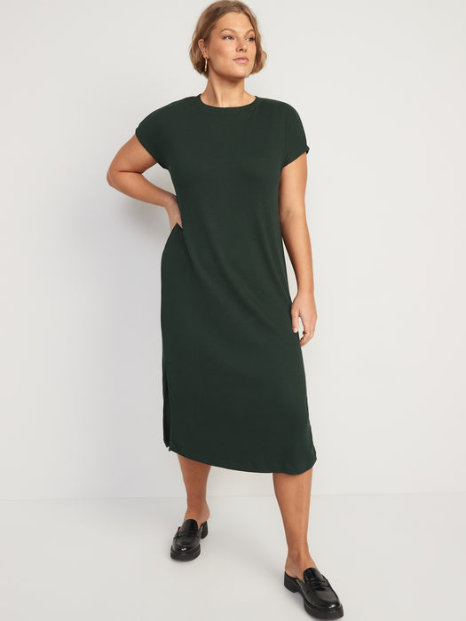 Rib-Knit Midi Shift Dress for Women