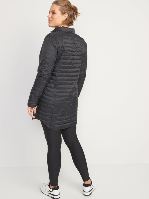 Water-Resistant Quilted Zip-Front Tunic Jacket for Women - Black